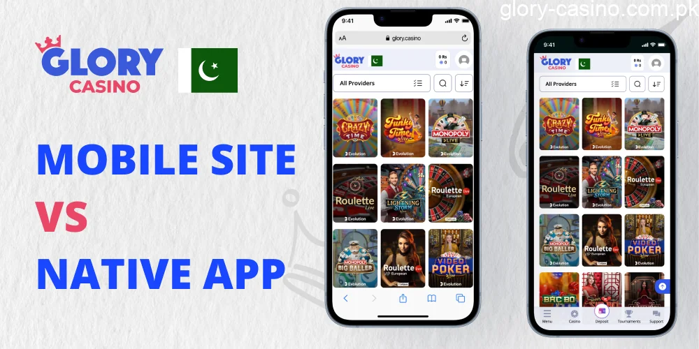 Differences between Mobile Website and Native App Glory Casino